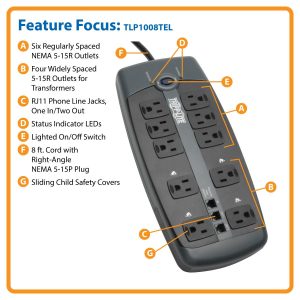 Tripp Lite TLP1008TEL Surge Protector core features