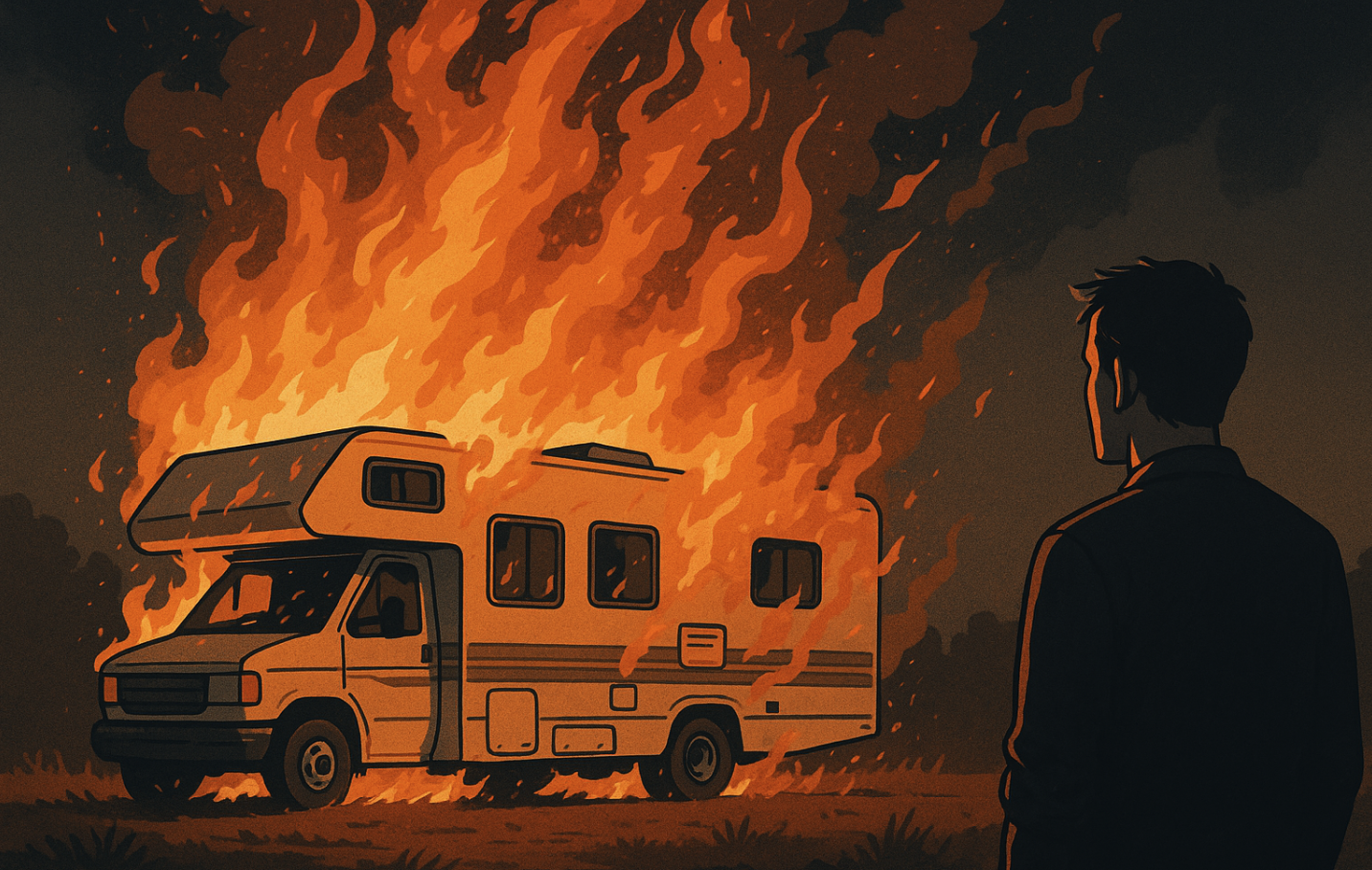 Newly purchased RV engulfed by a raging fire