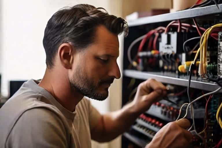 man performing surge protector maintenance