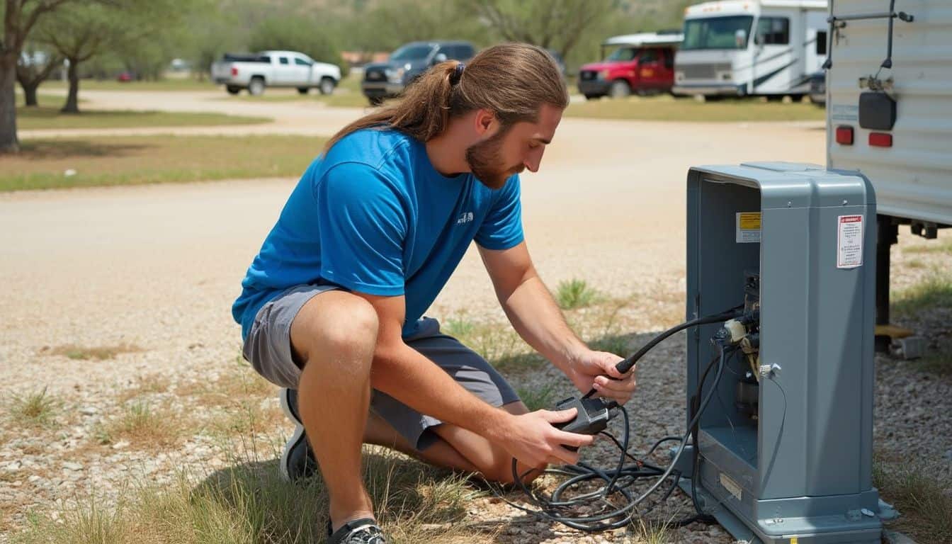 man setting up his SPD lock for RV