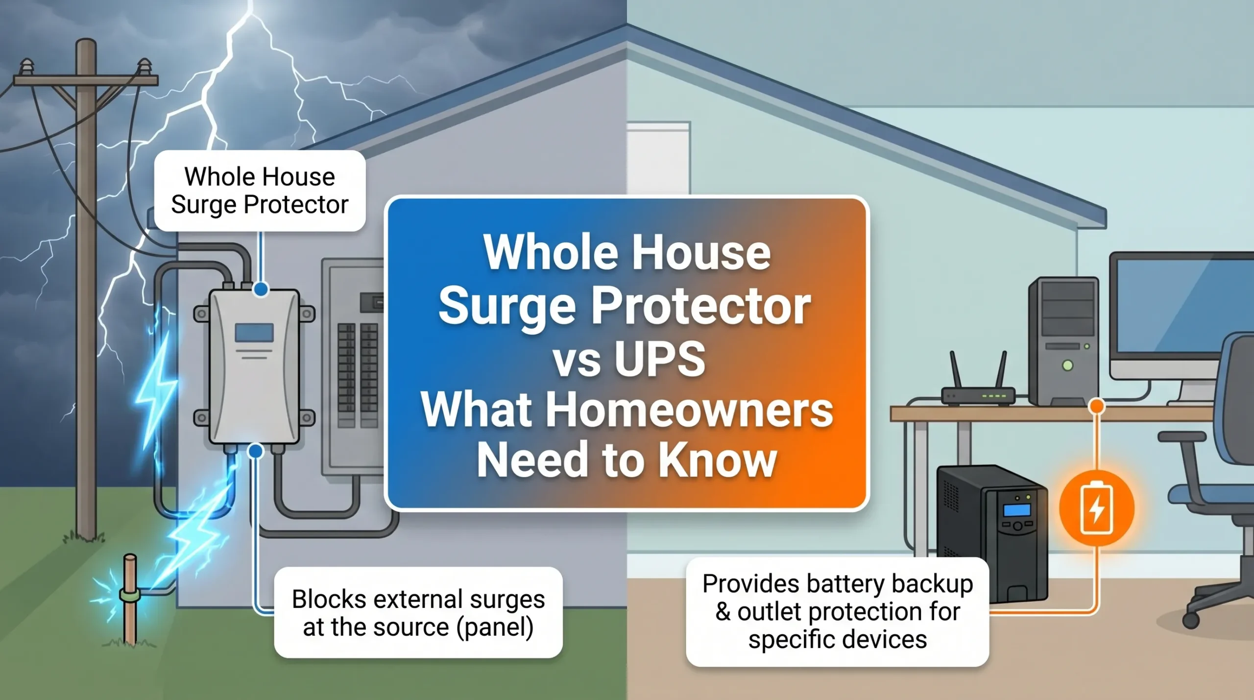 Whole House Surge Protector vs UPS What Homeowners Need to Know