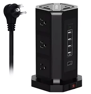 NVEESHOX 9-Outlets Type C USB Surge Protector Tower