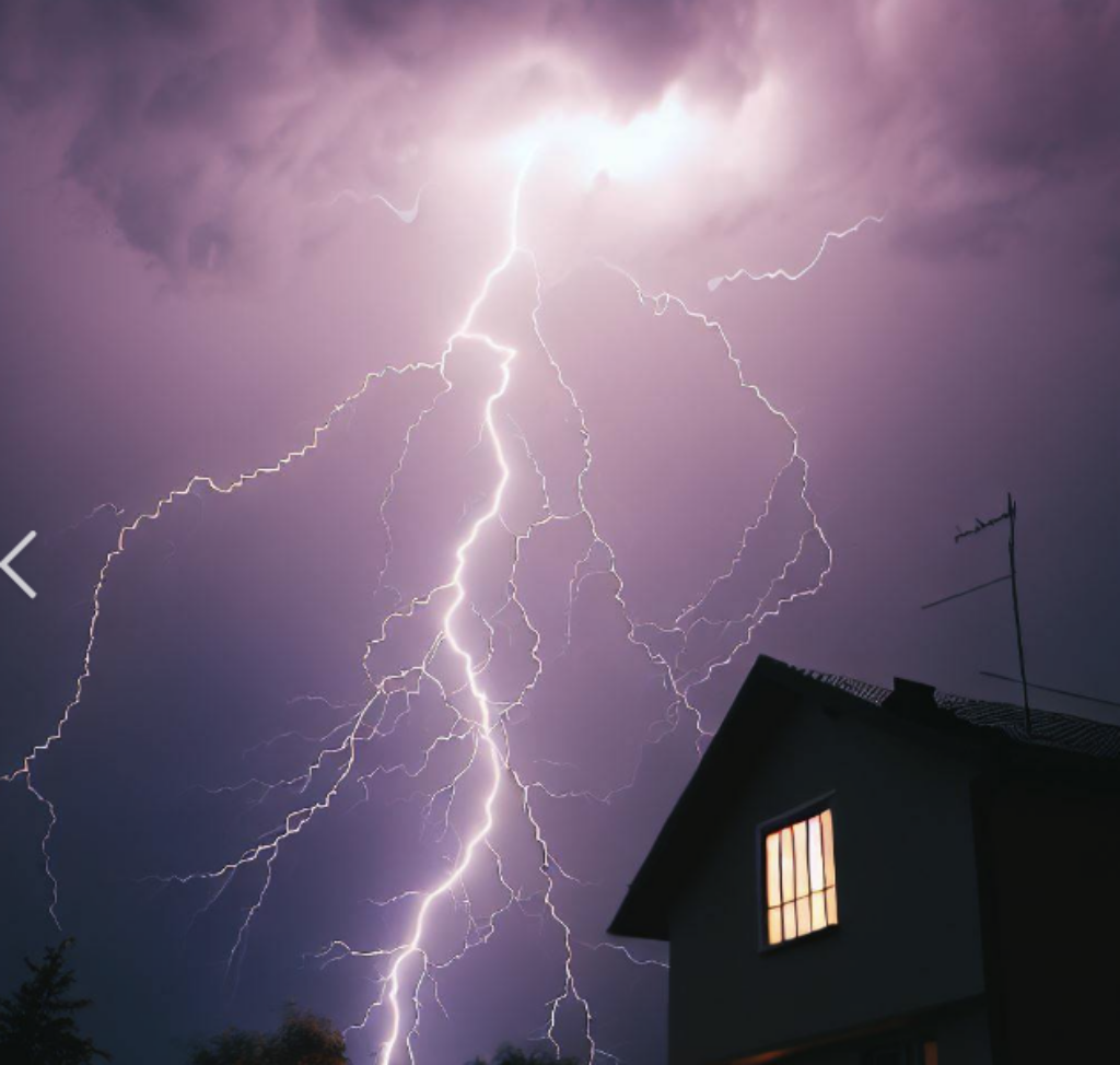 Lightning strike nearby a house