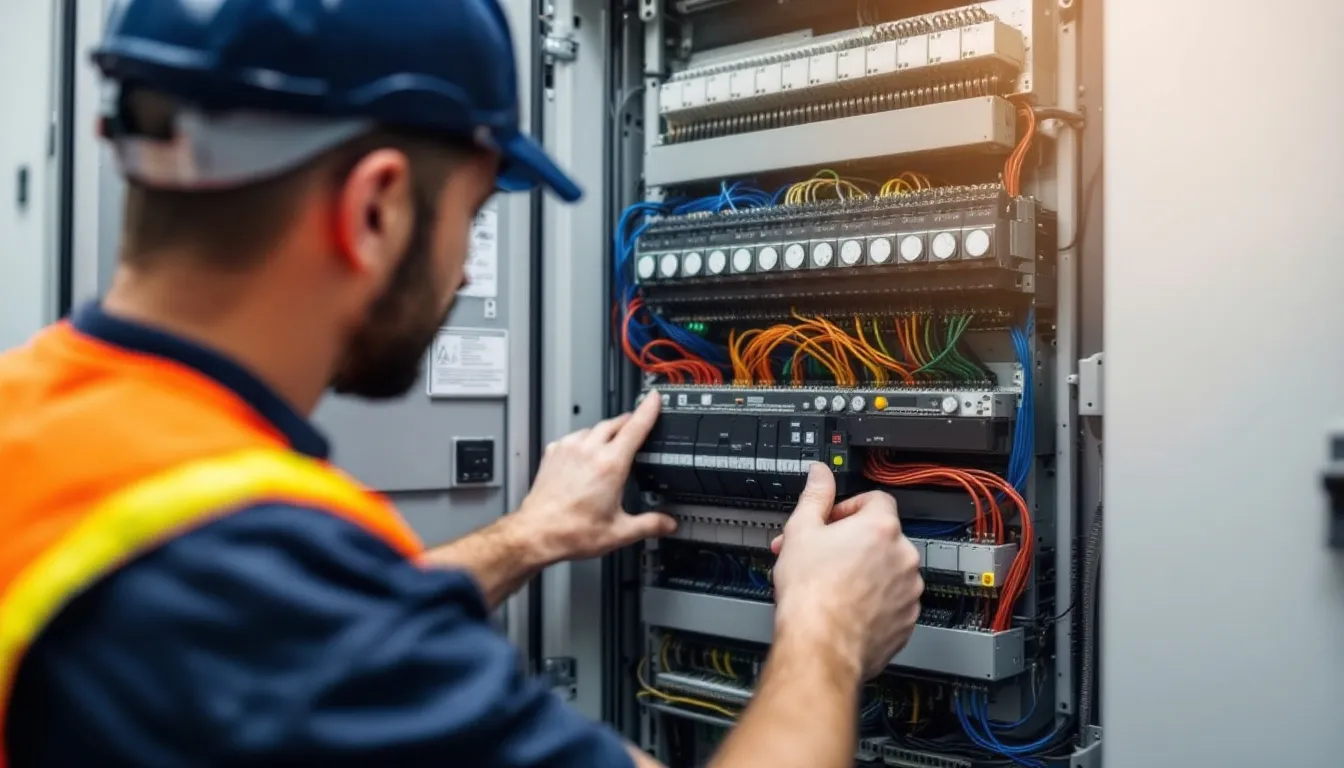 electrician checking an electrical panel